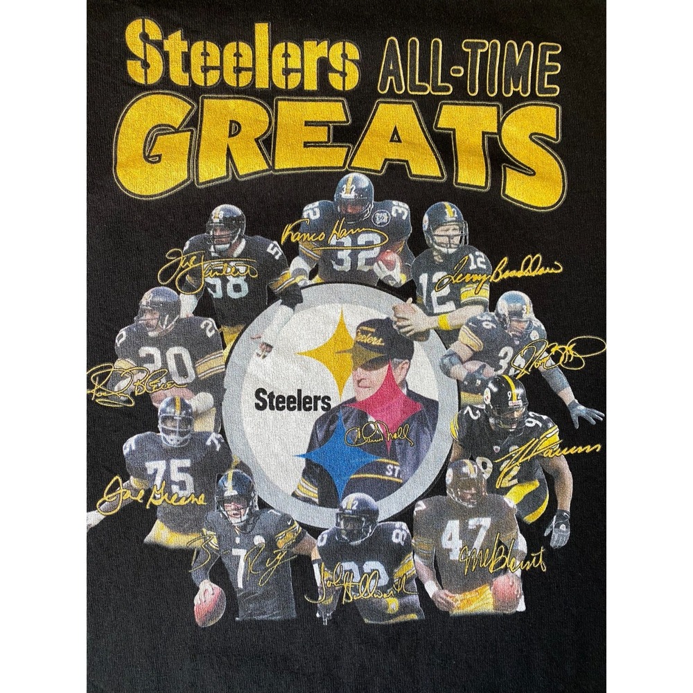Steelers All Time Greats T Shirt Large Black Delta Graphic Bradshaw Roethlisberg